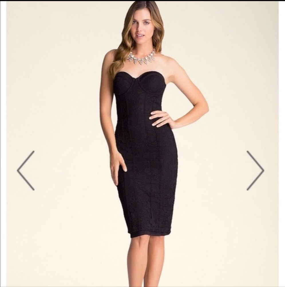 Bebe Corset Lace Bustier Black Midi Dress Sexy Date Size 4 Like New‎